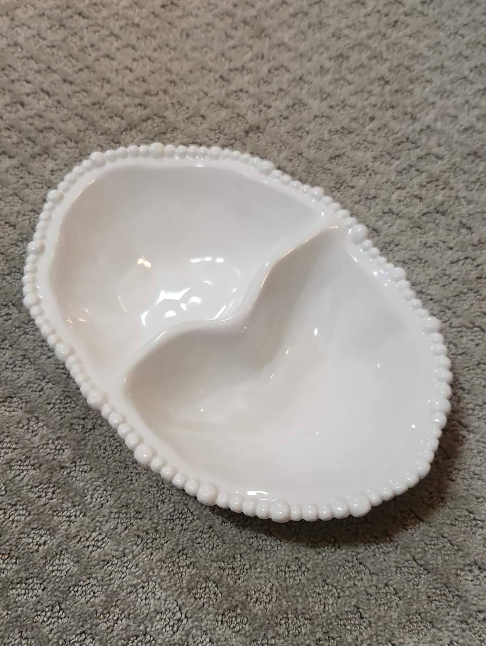 Beatriz Ball Vida Alegria Double Dip White Divided Serving Dish Beaded Rim - Picture 2 of 14